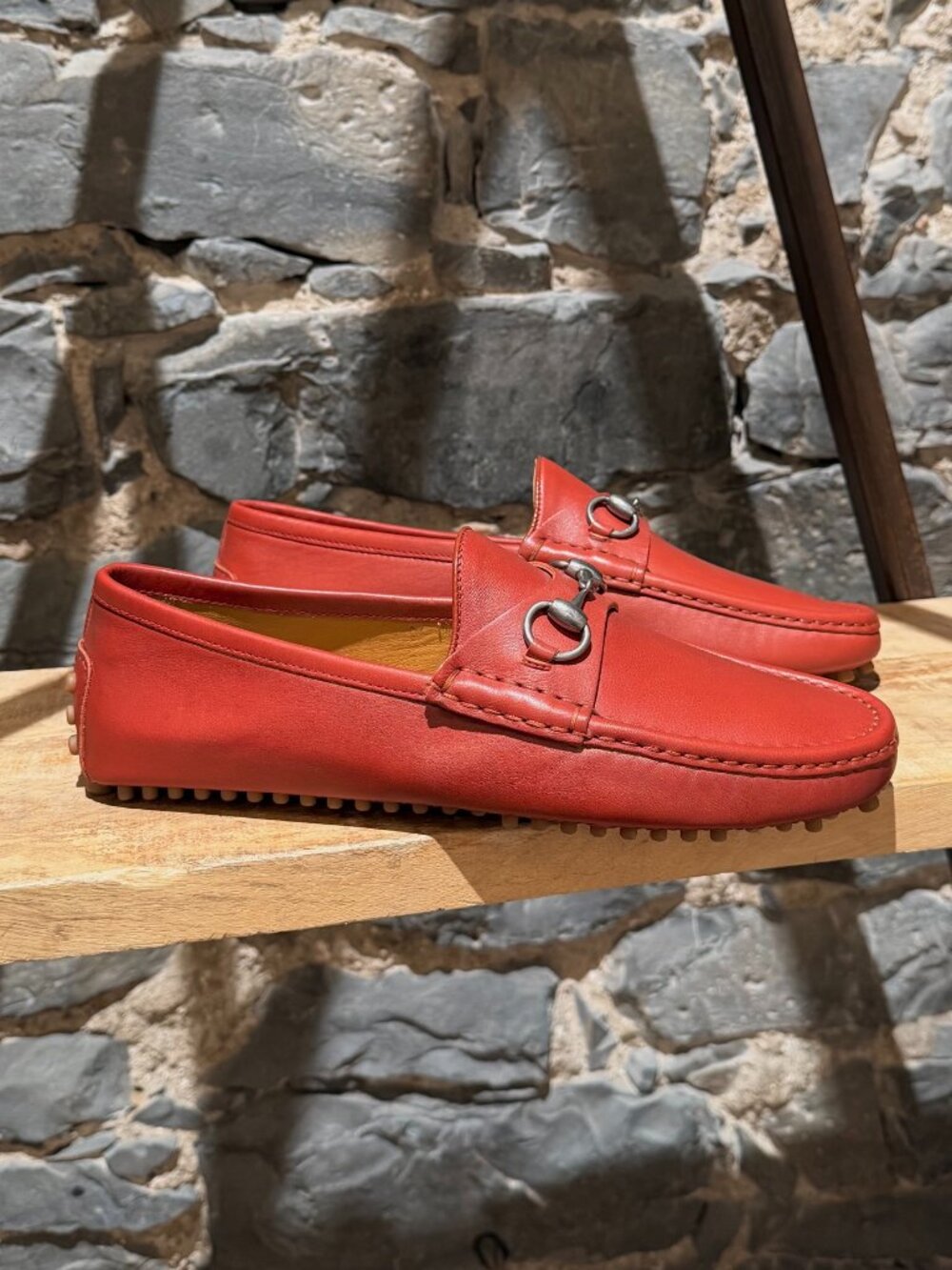 Gucci Dark Orange Leather Horsebit Driver Loafers